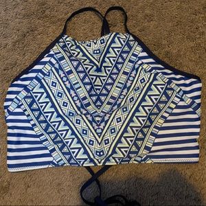 Aztec design, blue swimsuit top